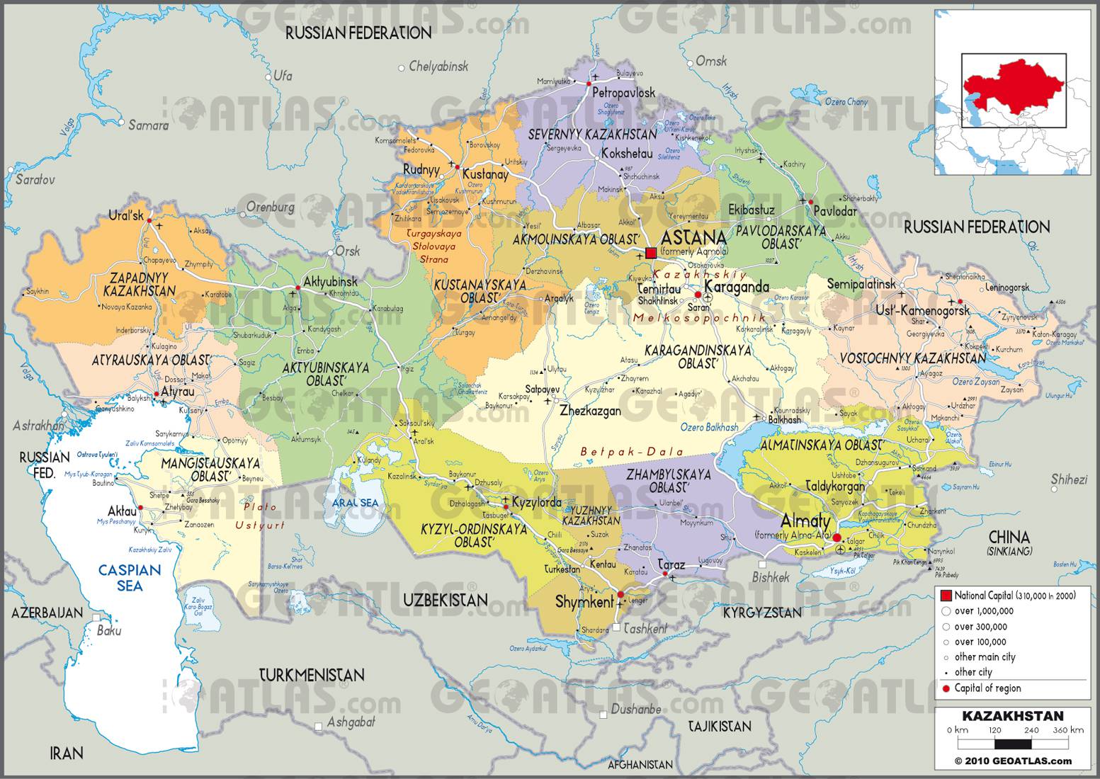 Carte administrative du Kazakhstan Carte administrative du Kazakhstan
