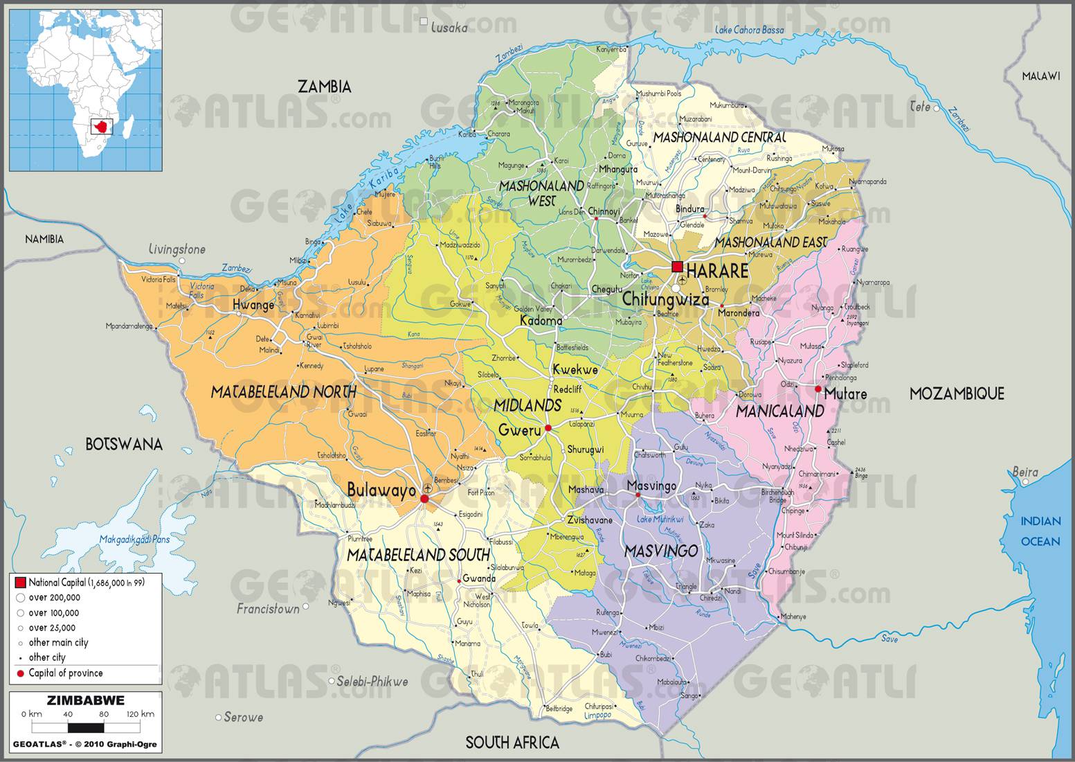 Carte administrative du Zimbabwe Carte administrative du Zimbabwe