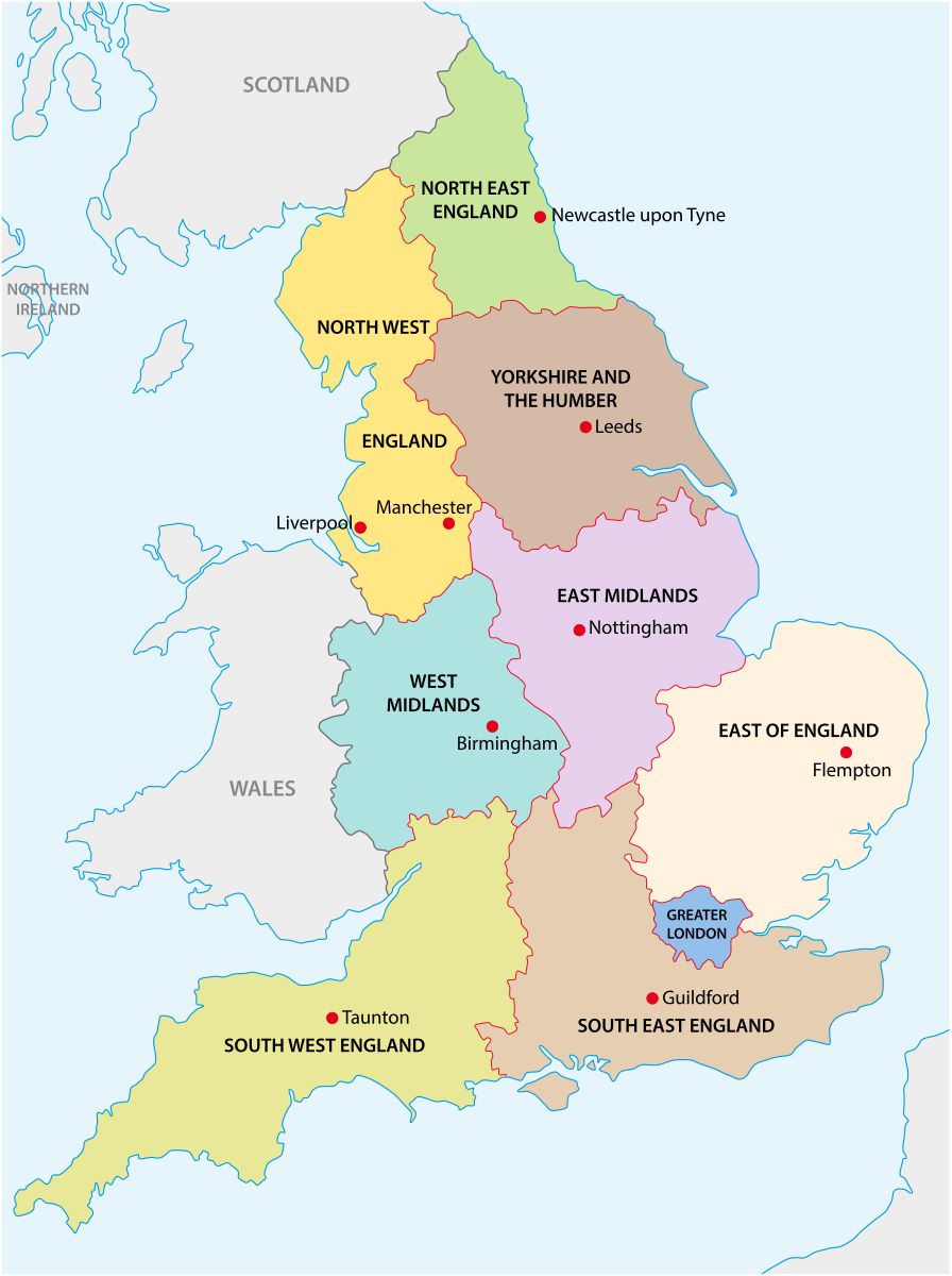 carte des regions d angleterre