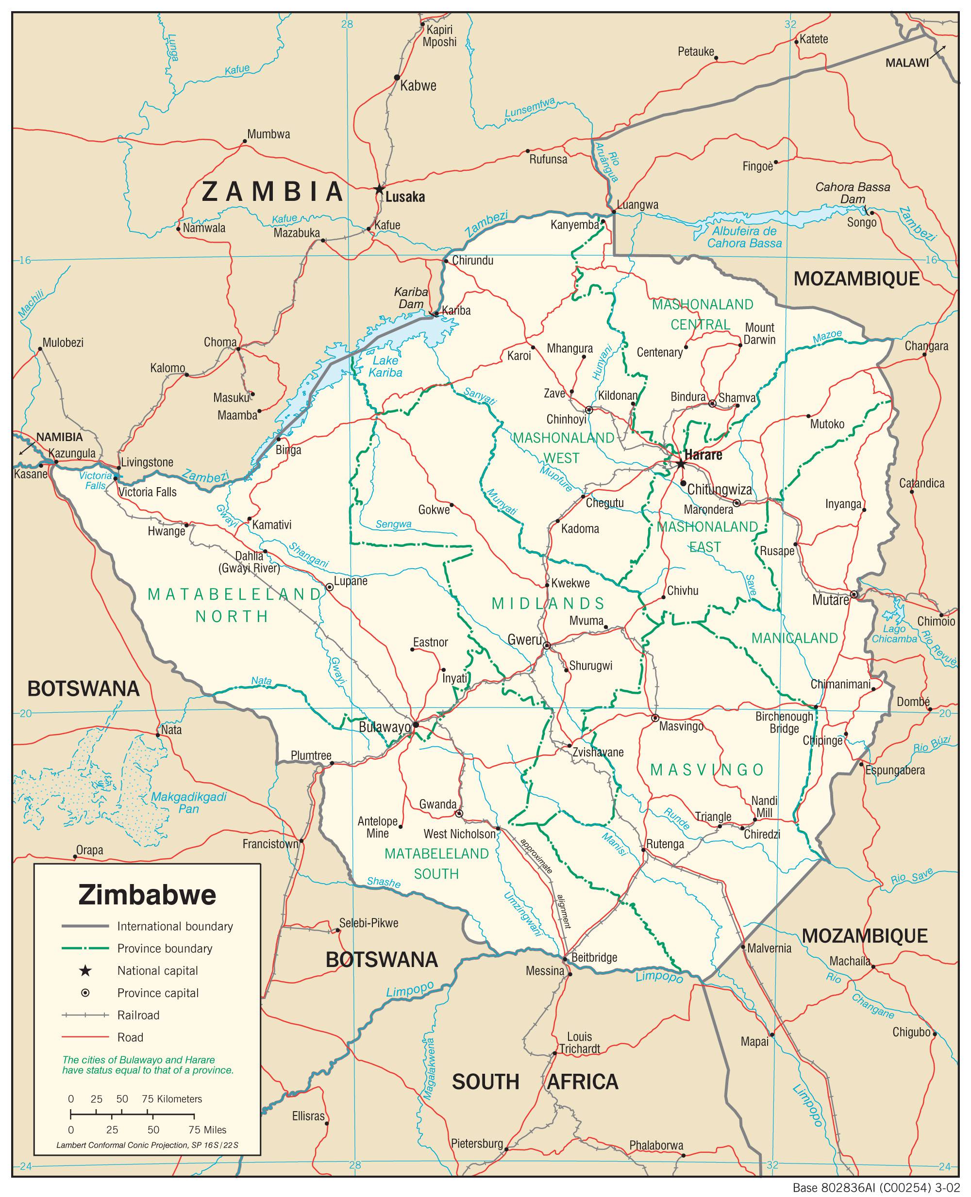 Carte détaillée du Zimbabwe