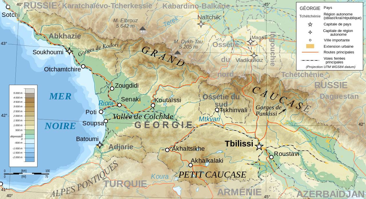 Carte géographique de la Géorgie Carte géographique de la Géorgie