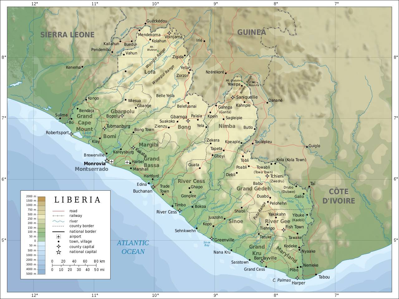 Carte géographique du Liberia Carte géographique du Liberia