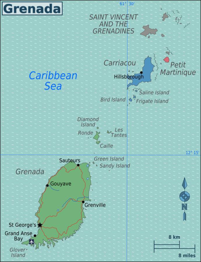 Carte politique de Grenade Carte politique de Grenade