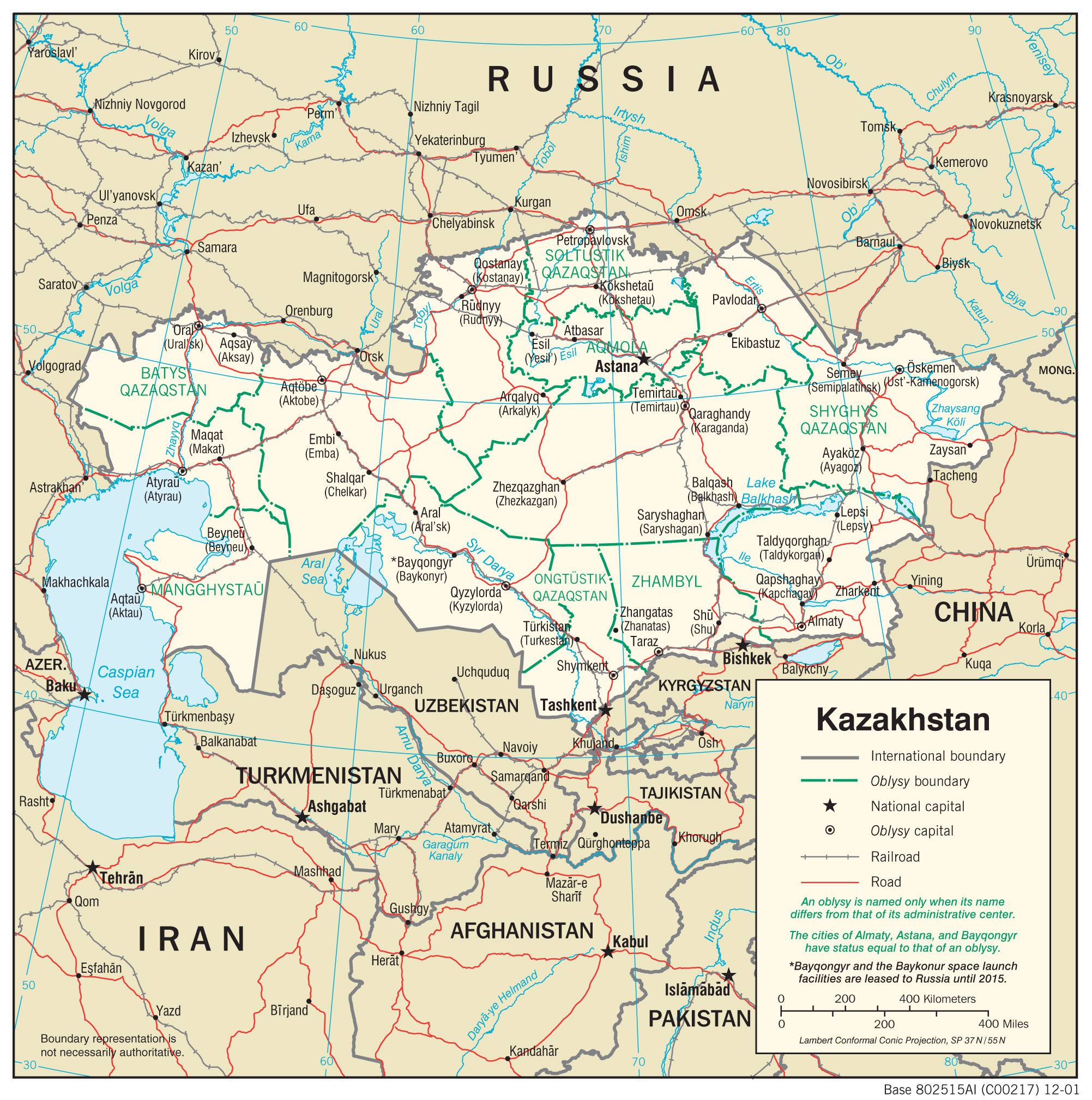 Carte politique du Kazakhstan Carte politique du Kazakhstan