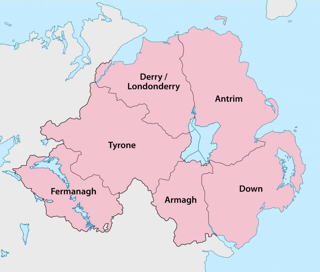 Carte des régions de l'Irlande du Nord Carte des régions de l'Irlande du Nord
