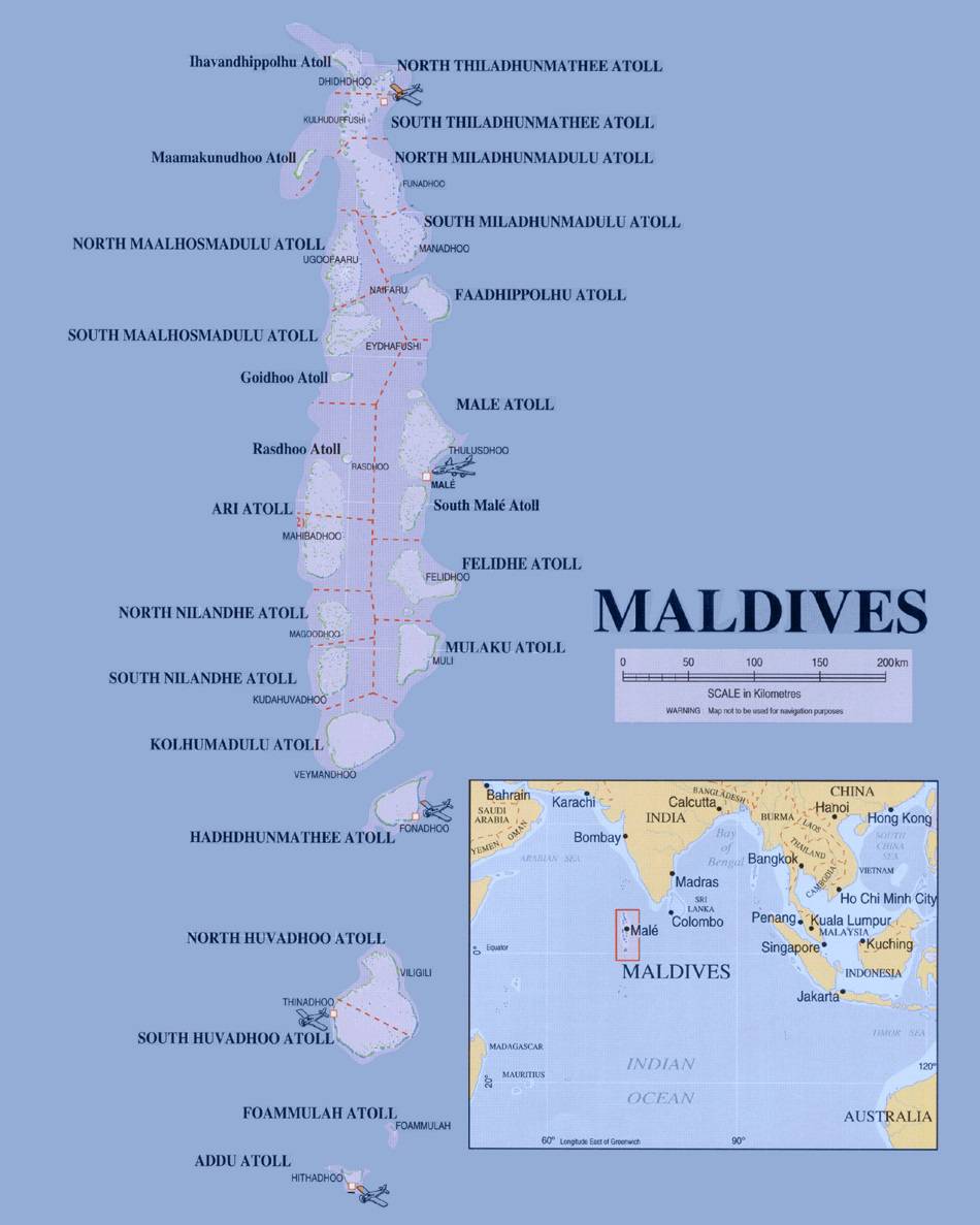 Carte des régions des Maldives Carte des régions des Maldives