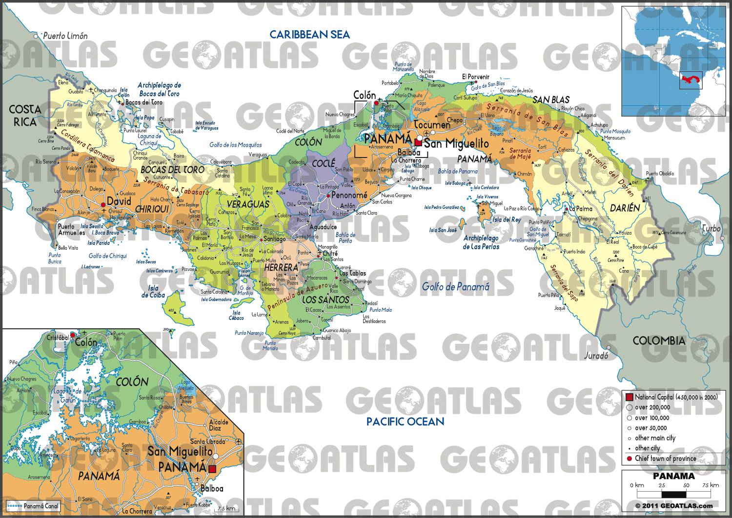 Carte des régions du Panama Carte des régions du Panama