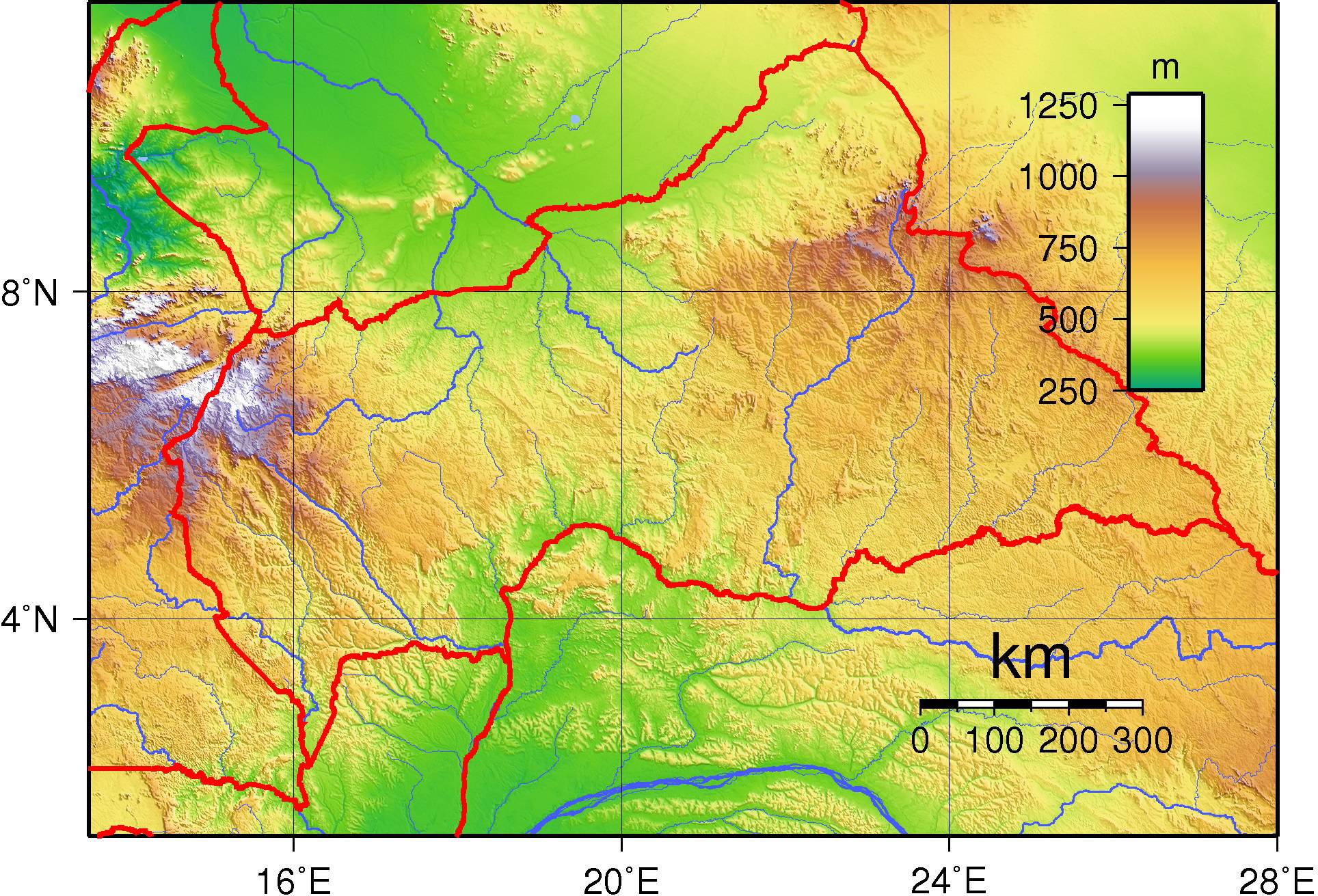 Carte du relief de la Centrafrique Carte du relief de la Centrafrique