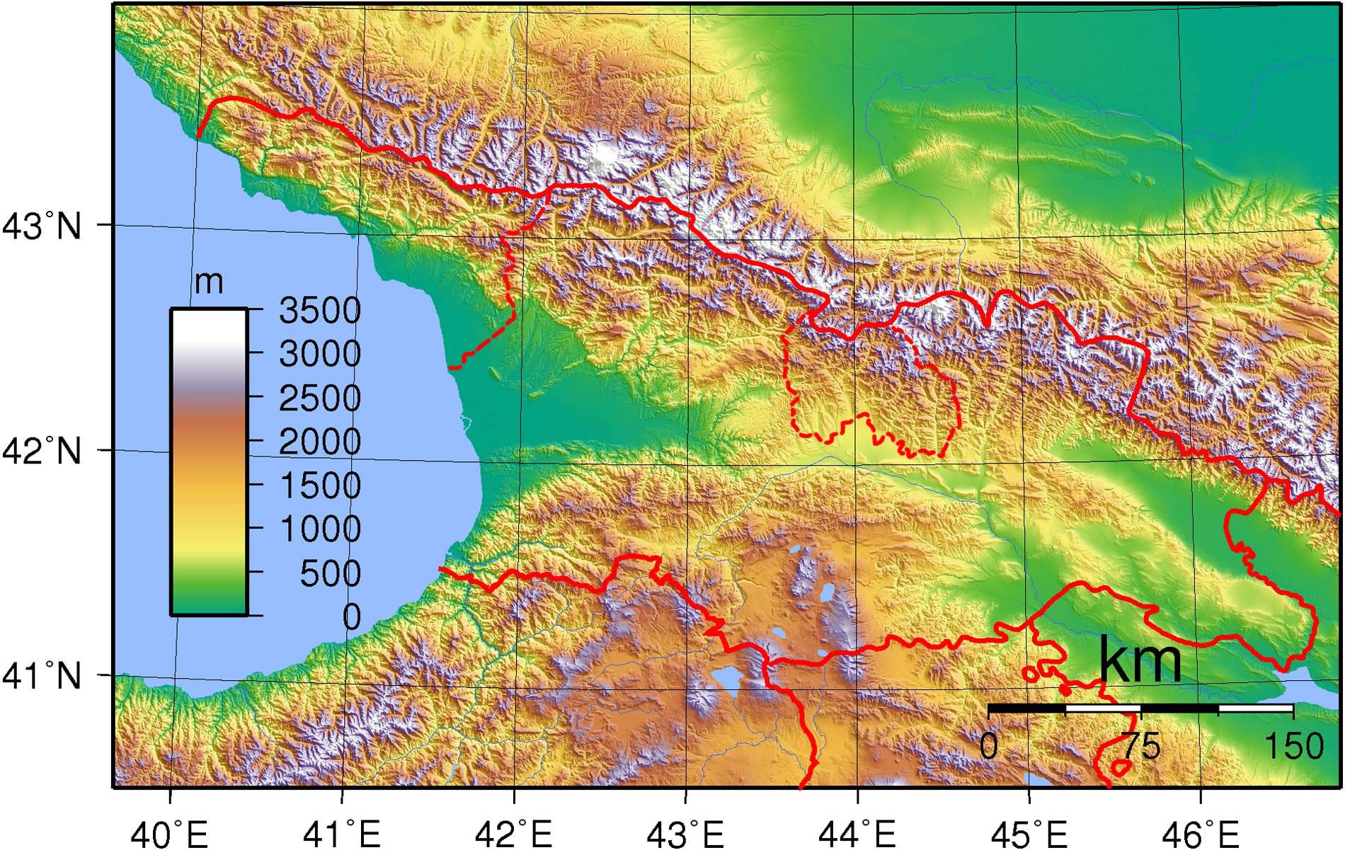 Carte du relief de la Géorgie Carte du relief de la Géorgie