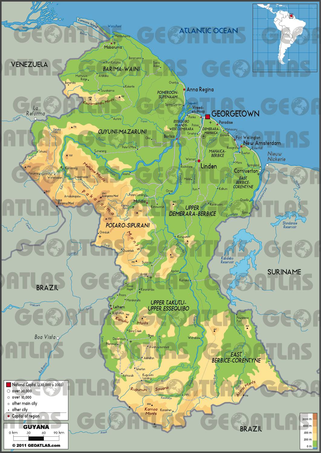 Carte du relief du Guyana Carte du relief du Guyana