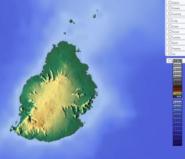 Carte du relief de l'île Maurice