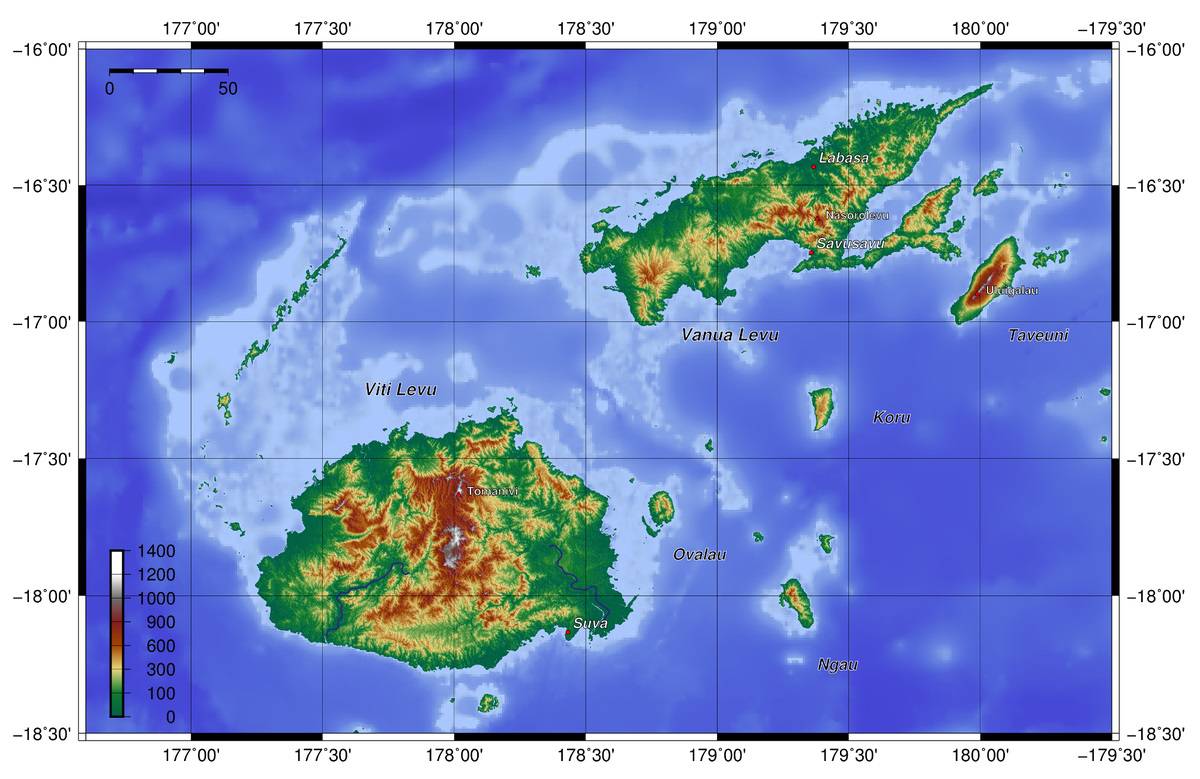 Carte du relief des Îles Fidji Carte du relief des Îles Fidji