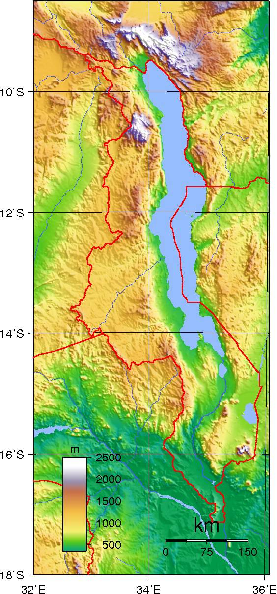 Carte du relief du Malawi Carte du relief du Malawi