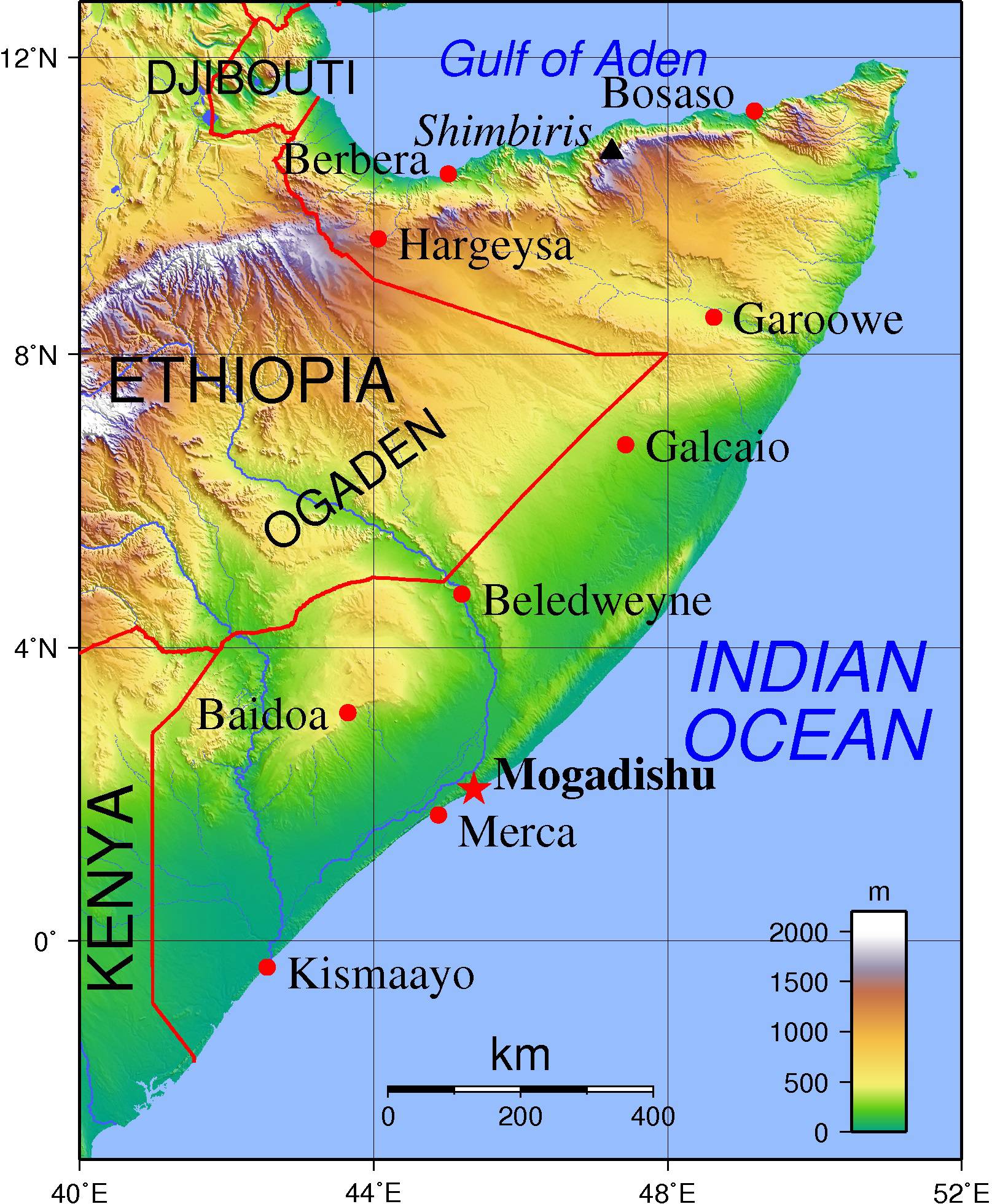 Carte du relief de la Somalie Carte du relief de la Somalie