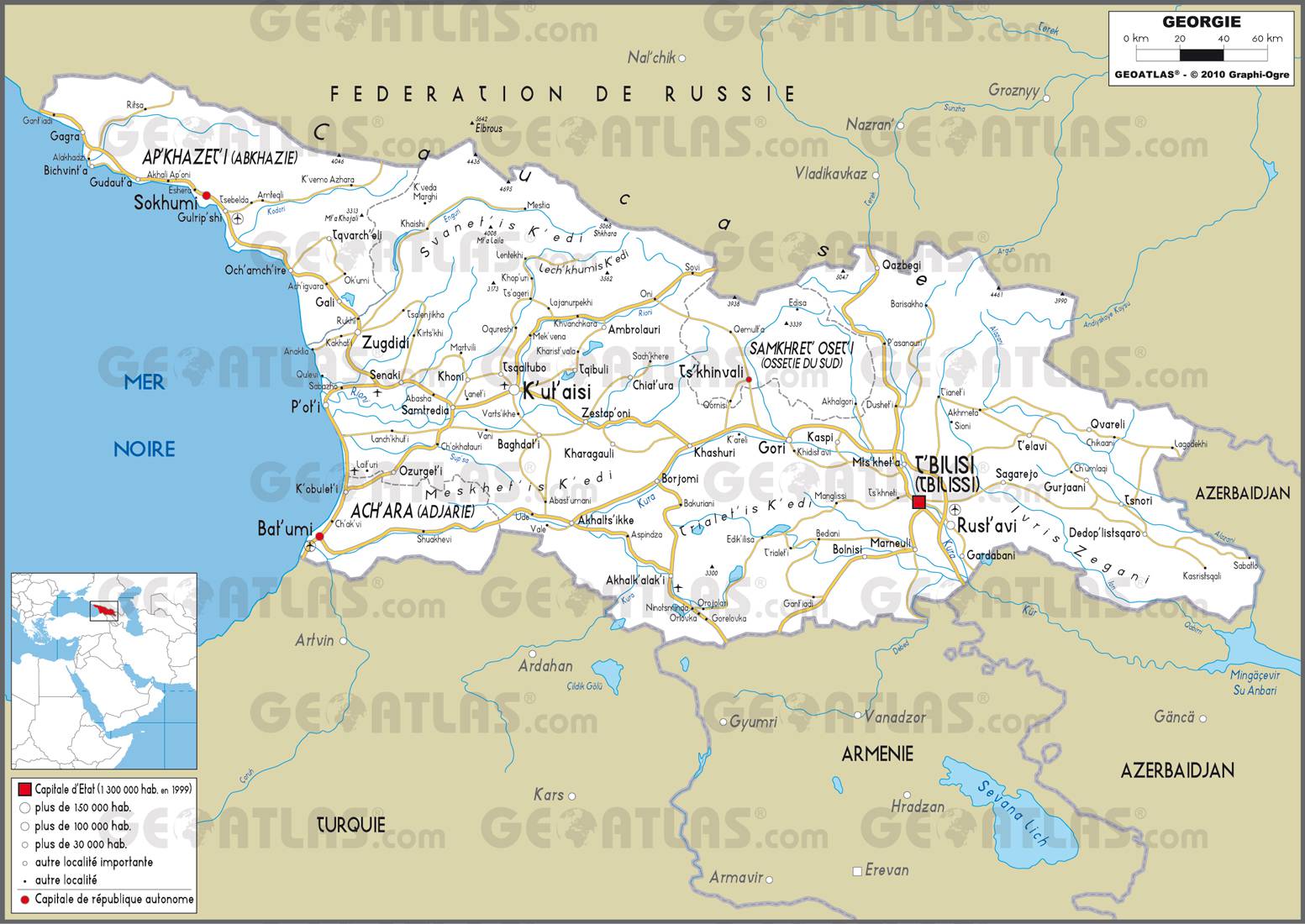 Carte routière de la Géorgie Carte routière de la Géorgie
