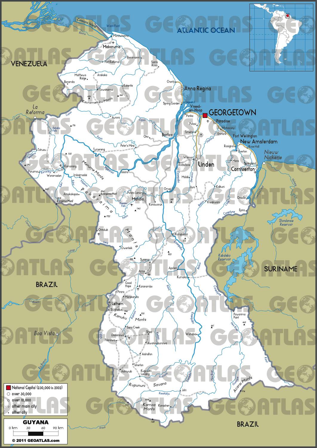 Carte routière du Guyana Carte routière du Guyana