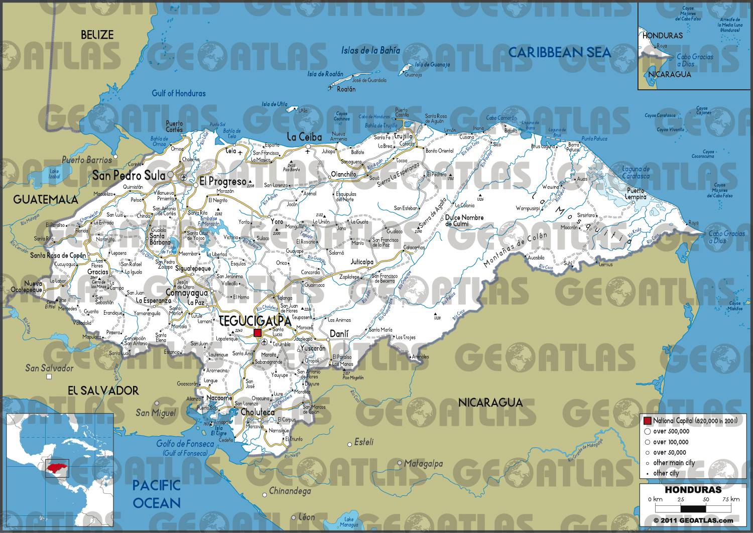 Carte routière du Honduras Carte routière du Honduras