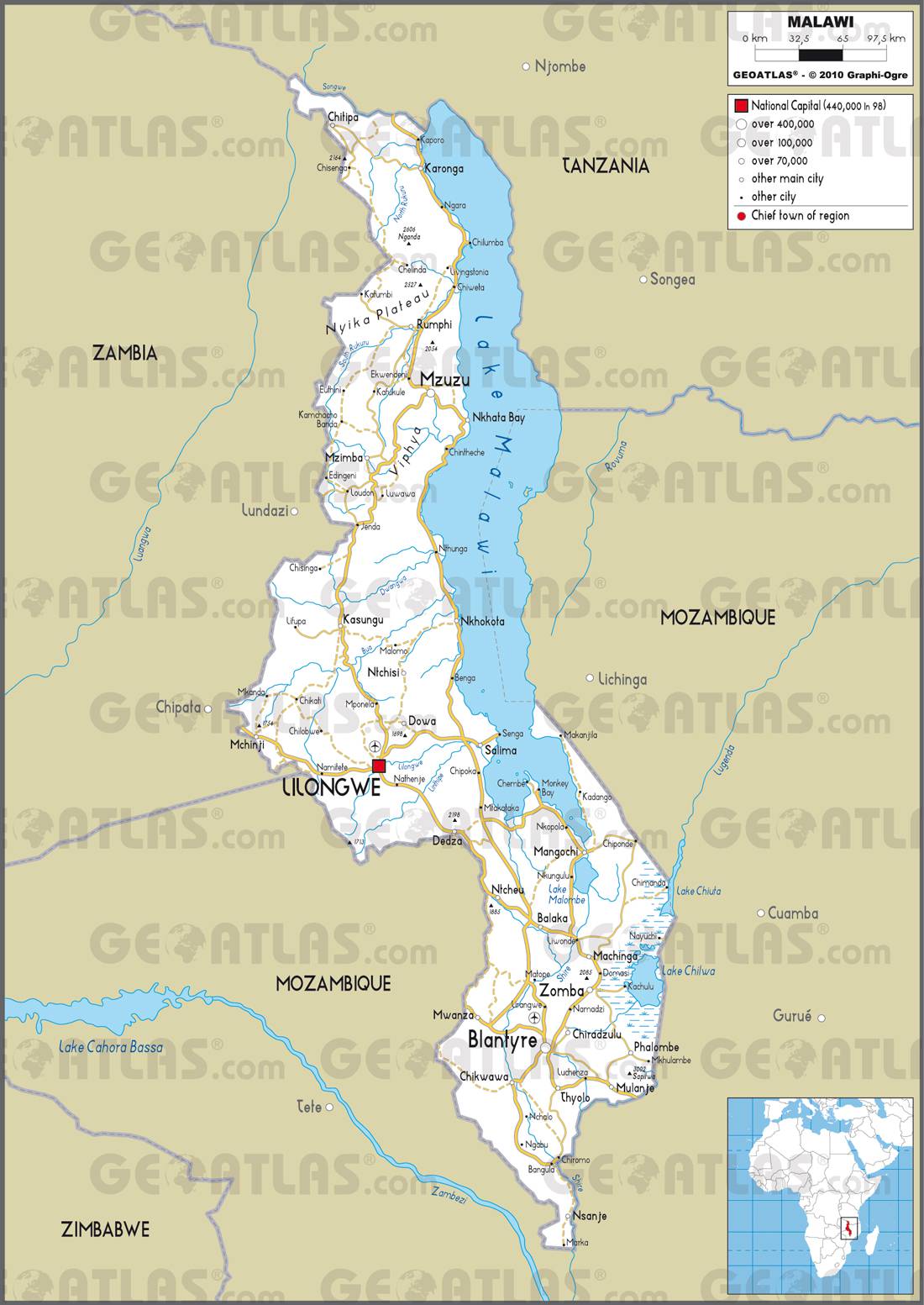 Carte routière du Malawi Carte routière du Malawi