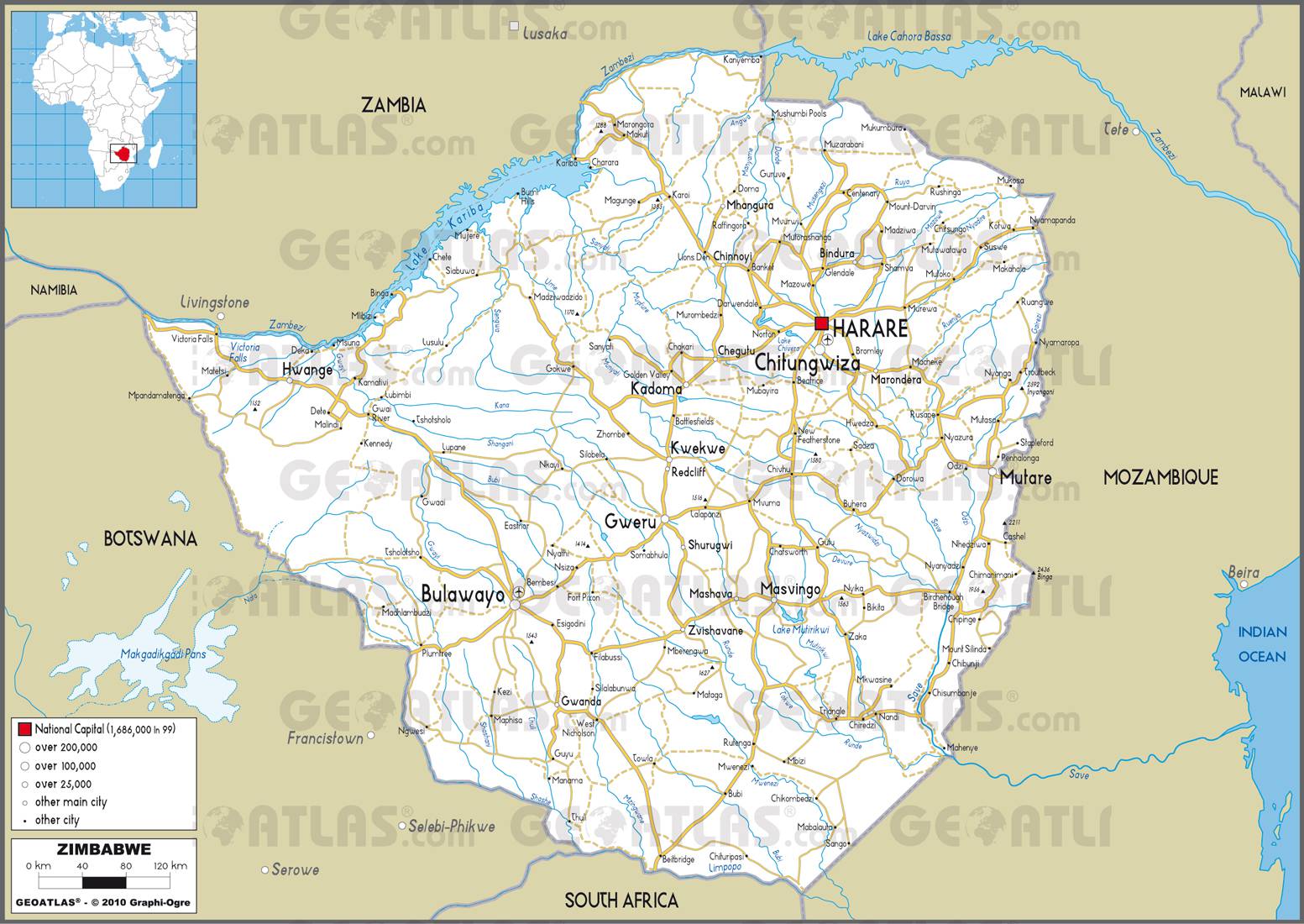 Carte routière du Zimbabwe Carte routière du Zimbabwe