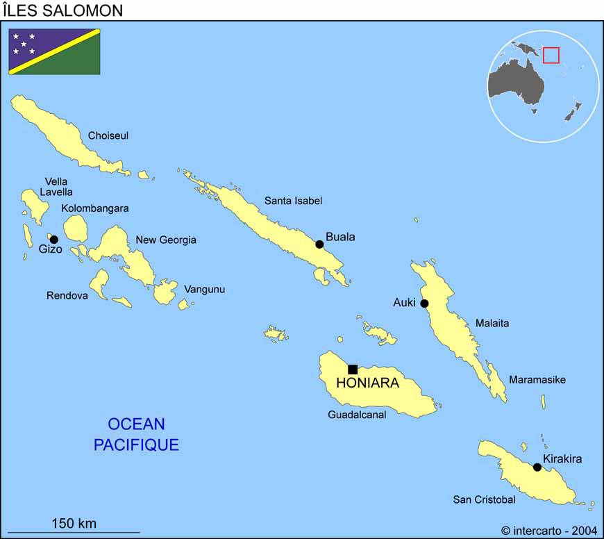 Carte des villes des Îles Salomon Carte des villes des Îles Salomon