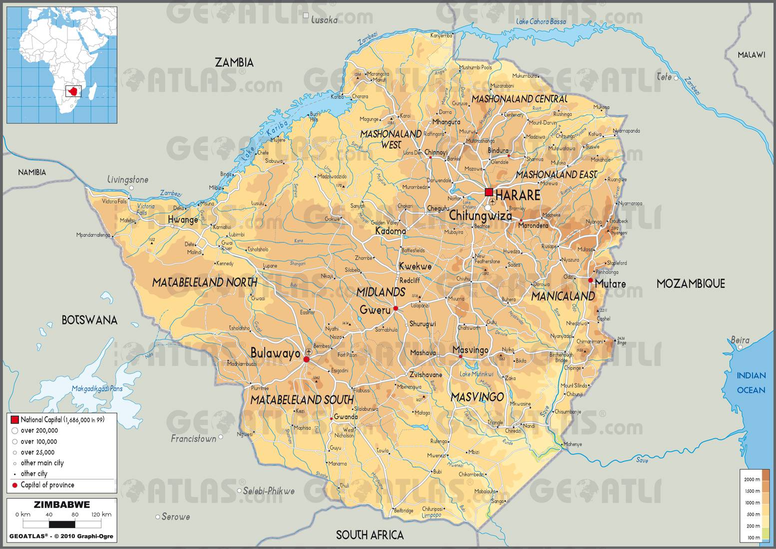Carte du Zimbabwe Carte du Zimbabwe