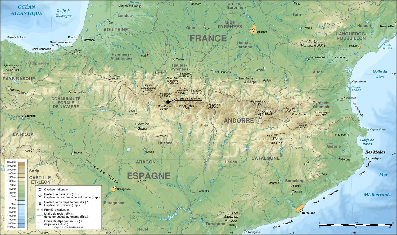 Cirque de Gavarnie sur une carte des Pyrénées Cirque de Gavarnie sur une carte des Pyrénées