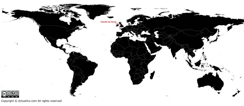 Irlande du nord sur une carte du monde