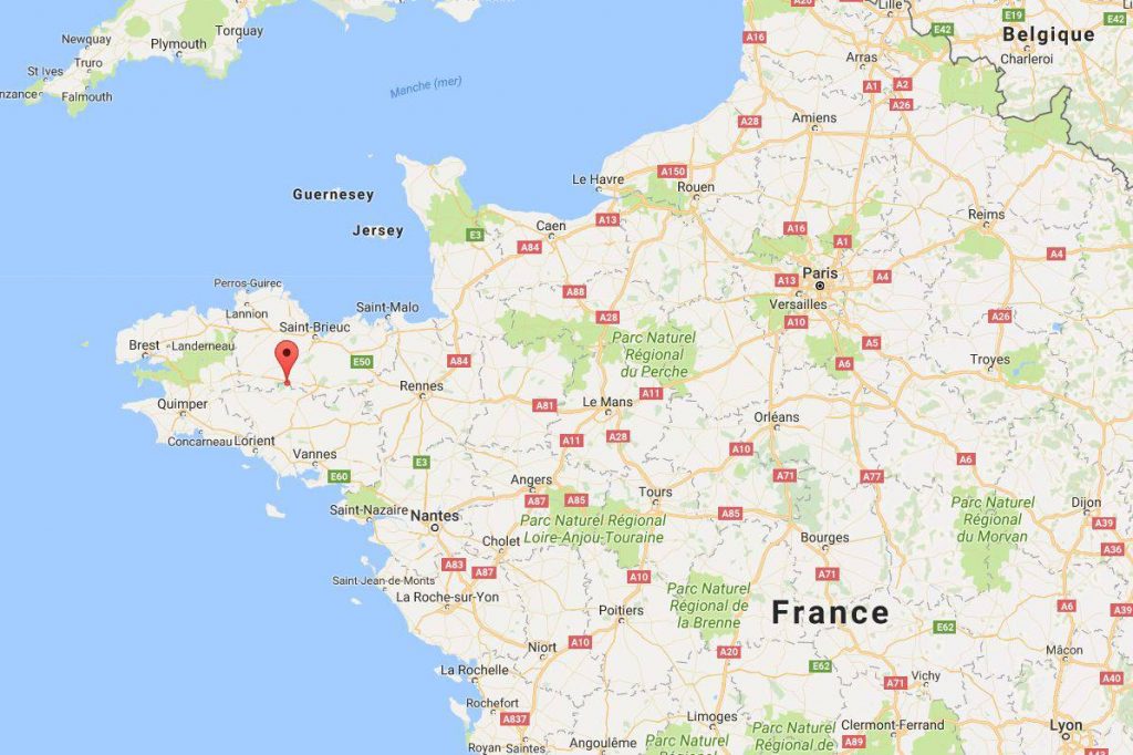 Lac de Guerlédan sur une carte de France