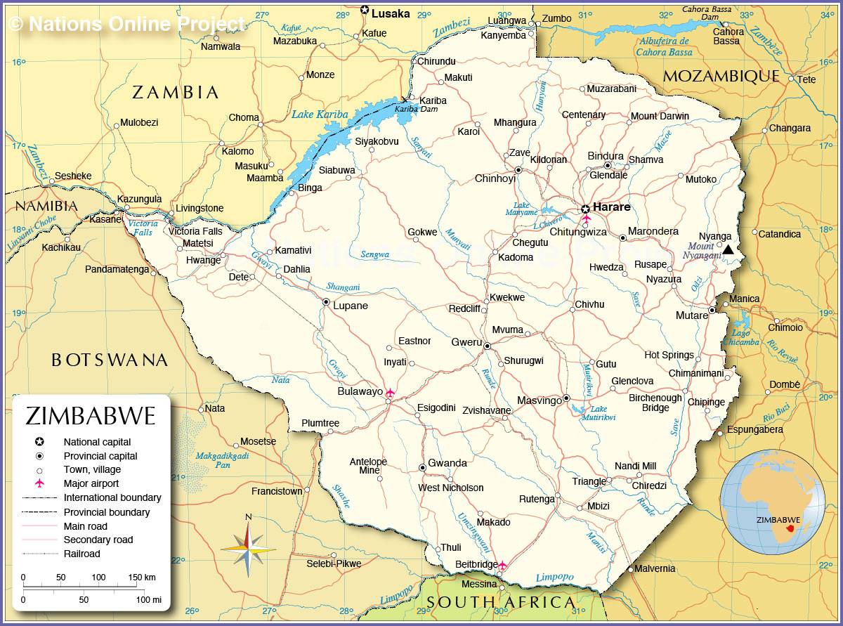 carte géographique du zimbabwe