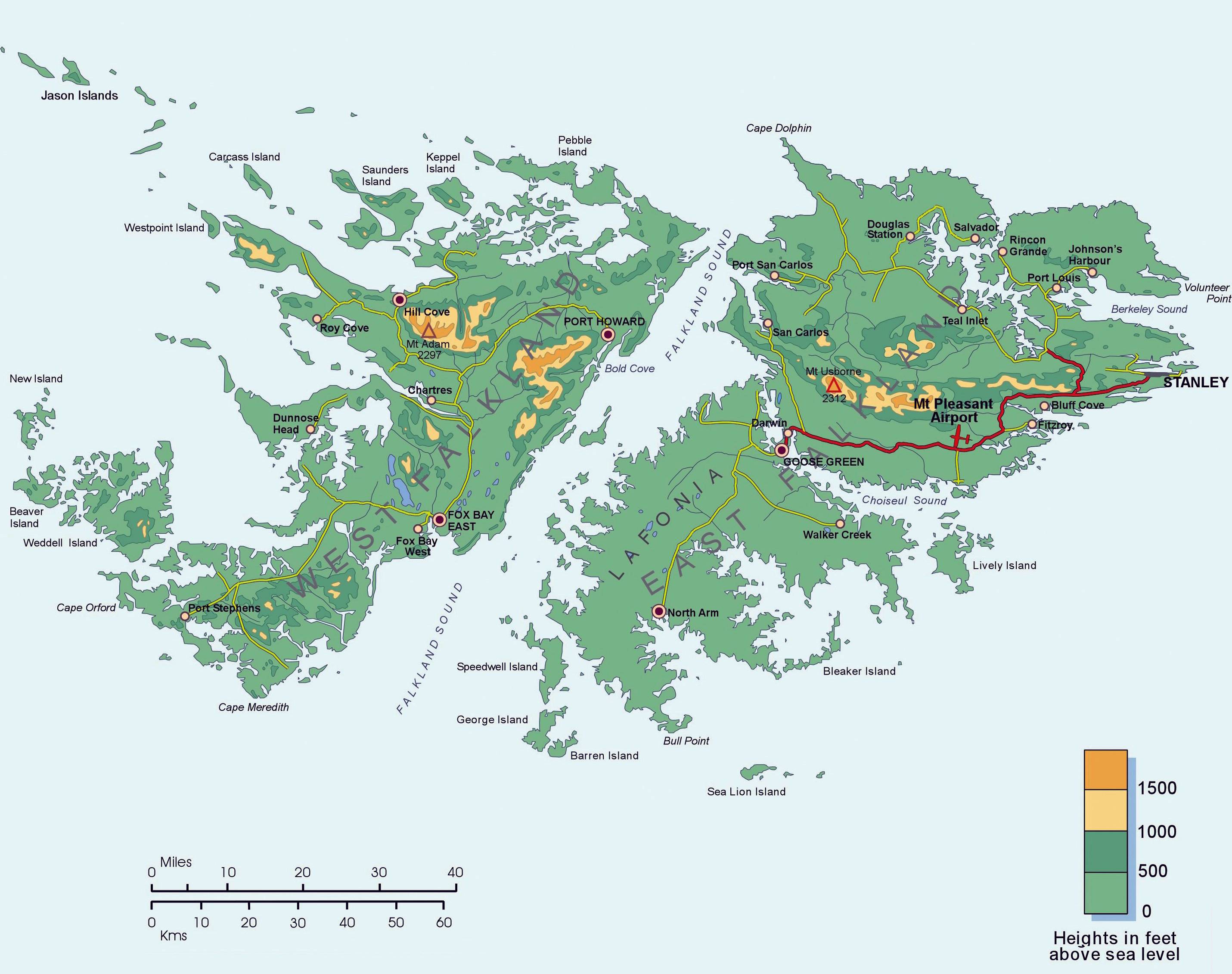 Carte géographique des Malouines Carte géographique des Malouines