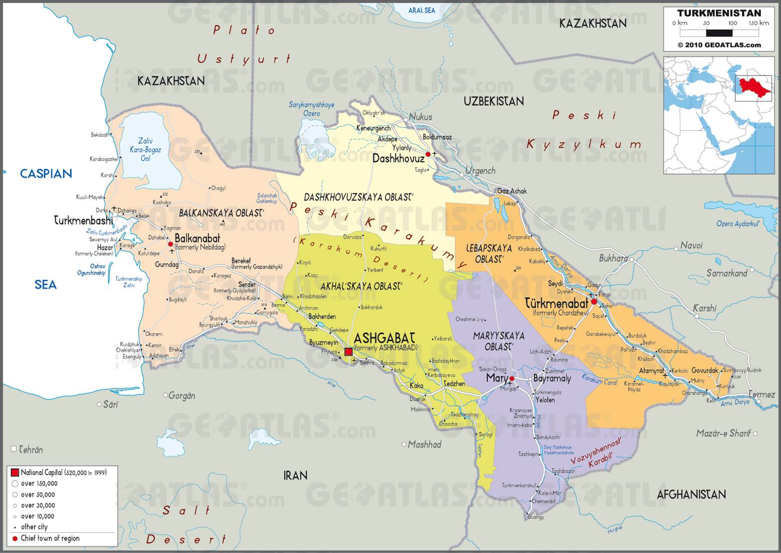 Carte des régions du Turkménistan Carte des régions du Turkménistan