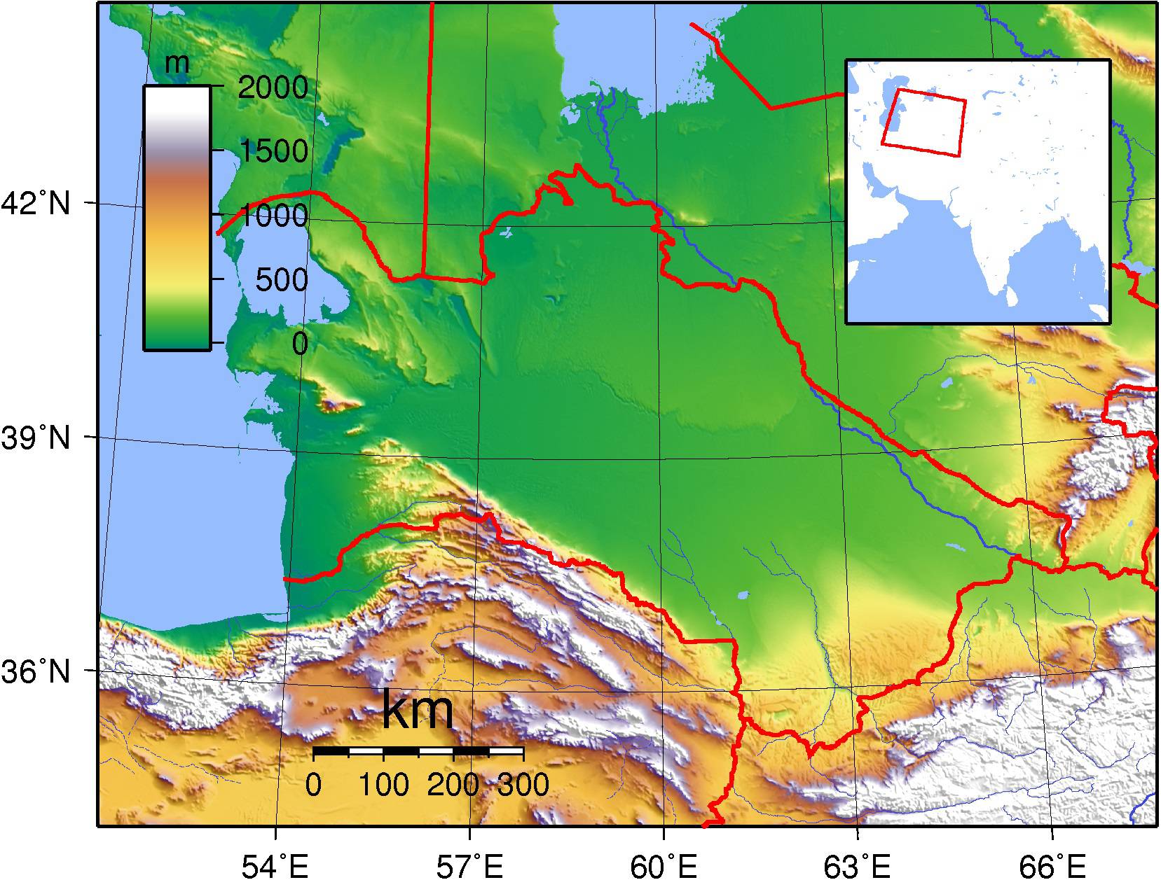 Carte du relief du Turkménistan Carte du relief du Turkménistan