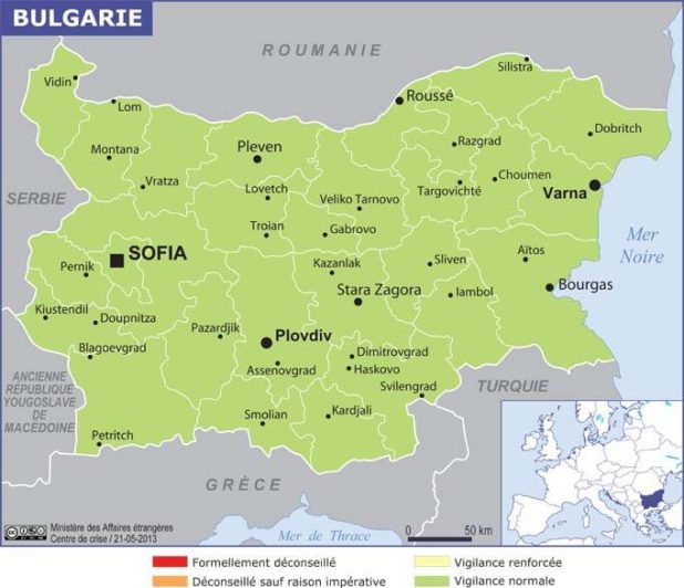 Carte des villes de la Bulgarie