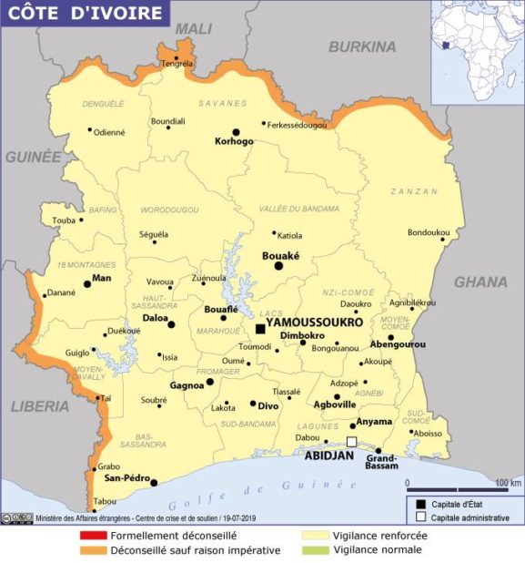 Carte des villes de Côte d'Ivoire