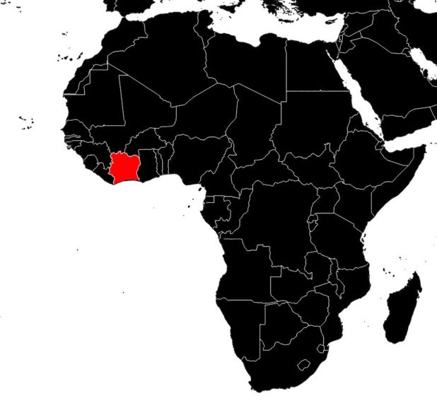 Côte d'Ivoire sur une carte d'Afrique