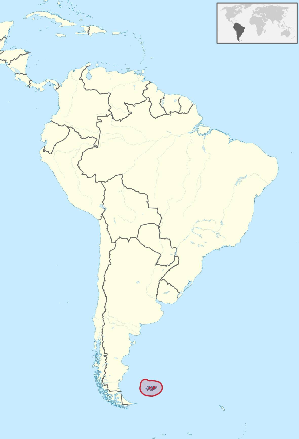 Malouines sur une carte de l'Amérique du Sud Malouines sur une carte de l'Amérique du Sud