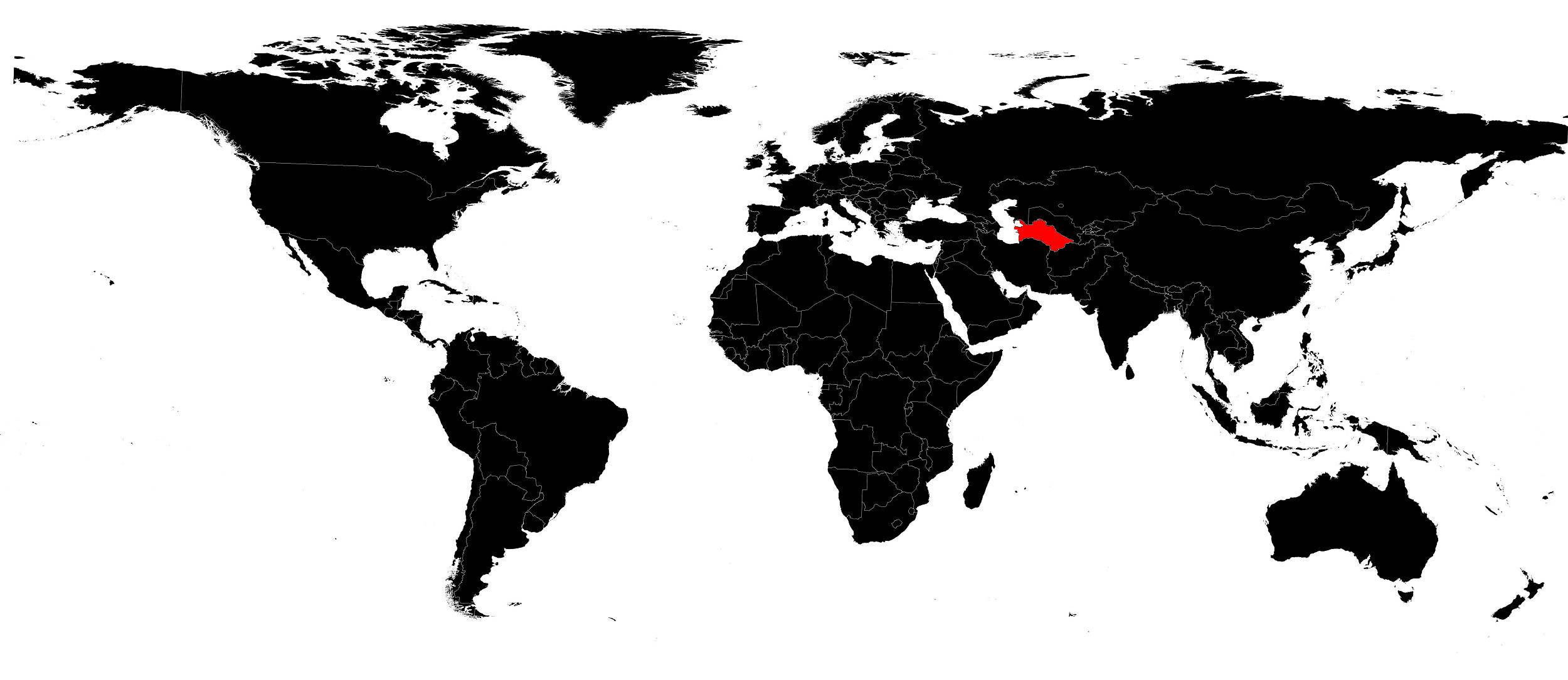 Turkménistan sur une carte du monde