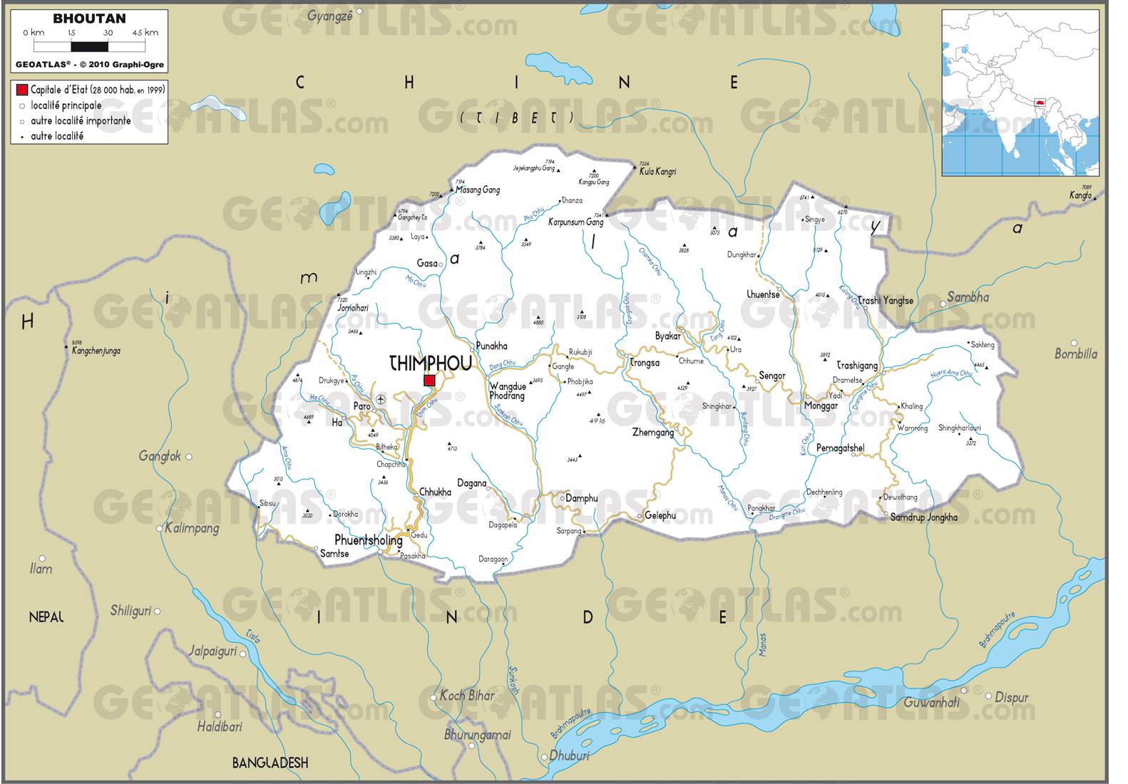 Carte du Bhoutan Carte du Bhoutan