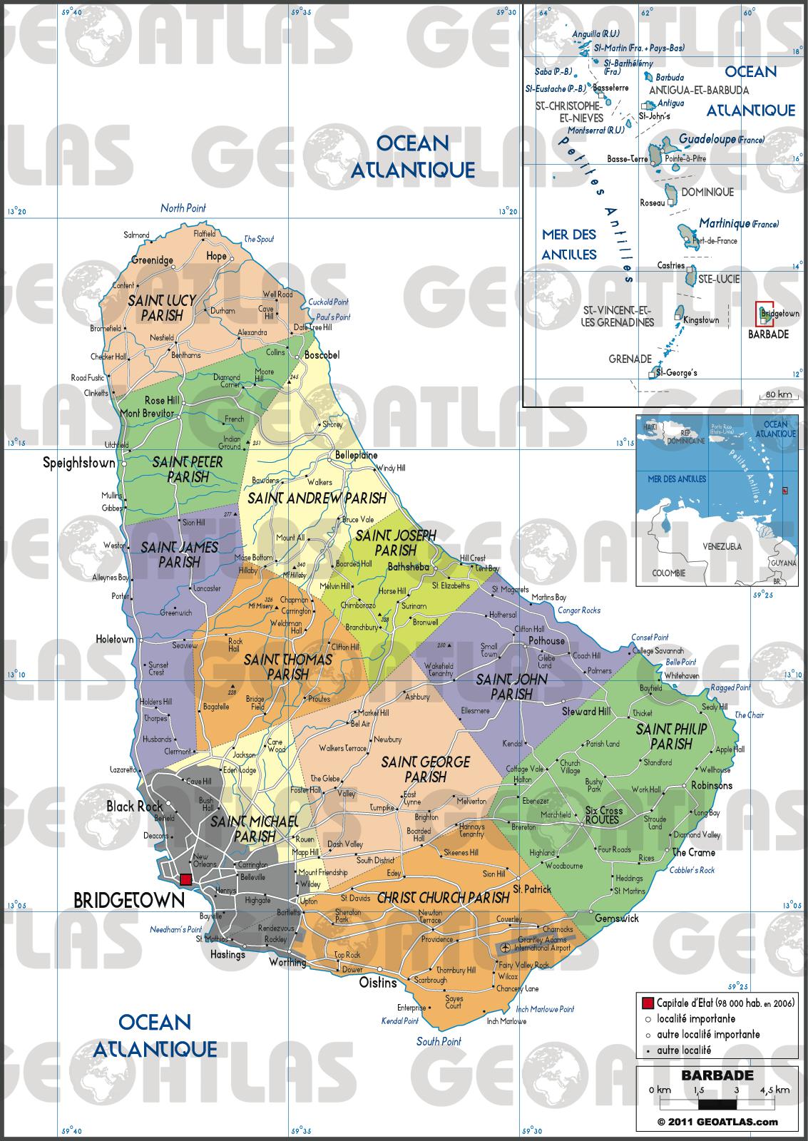 Carte administrative de la Barbade Carte administrative de la Barbade