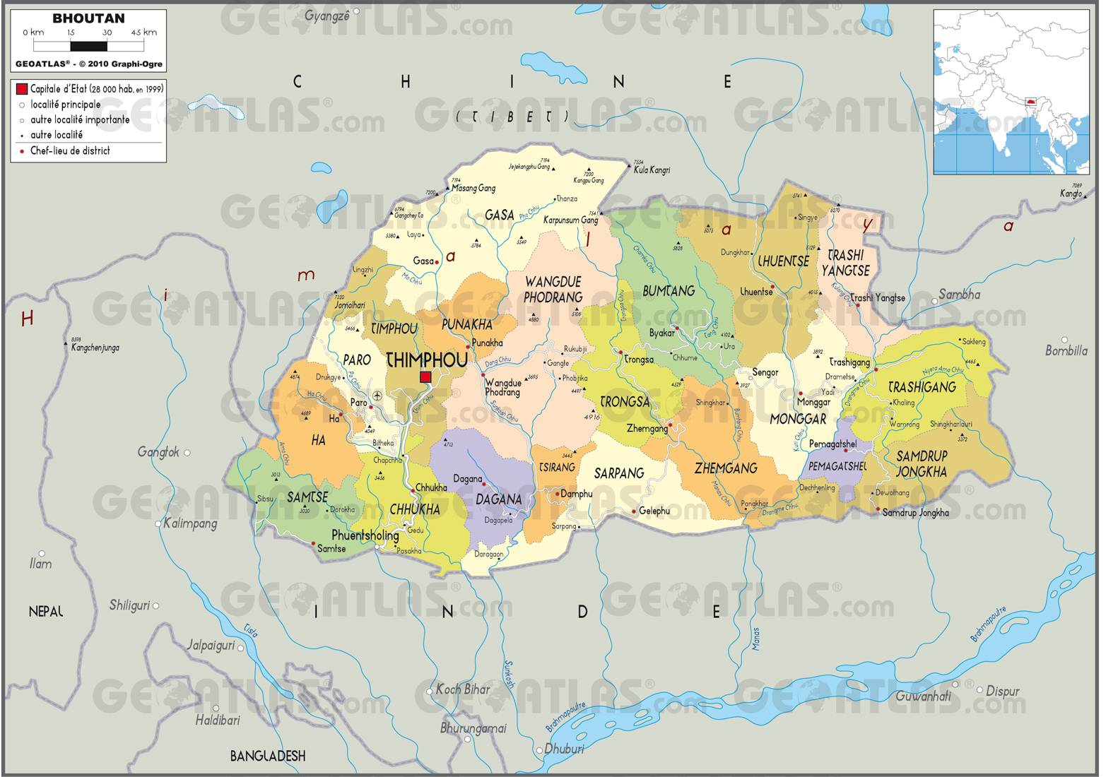Carte administrative du Bhoutan Carte administrative du Bhoutan