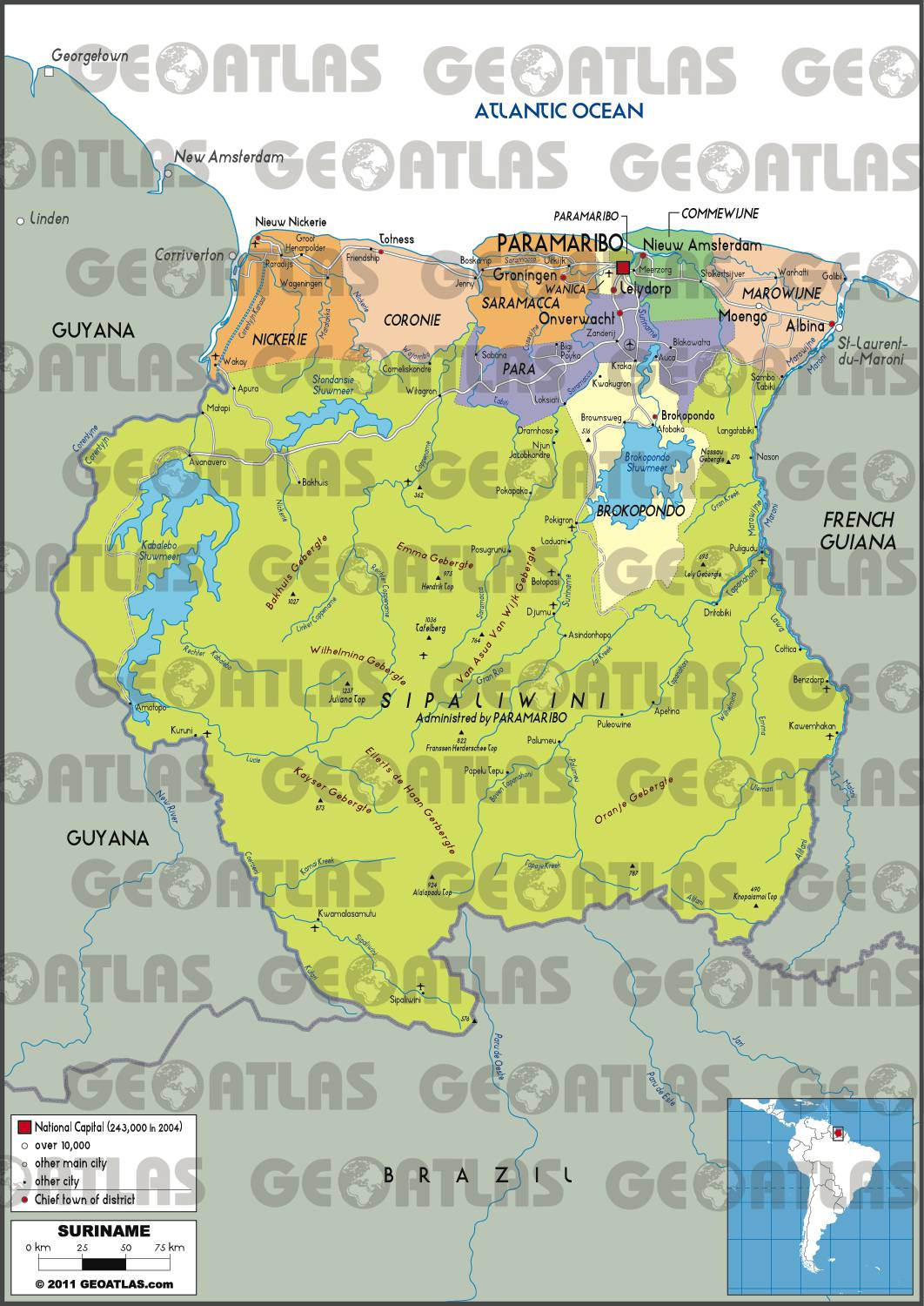 Carte administrative du Surinam Carte administrative du Surinam