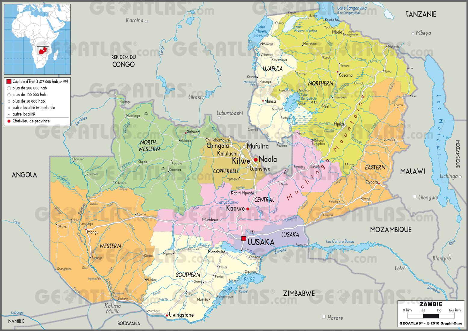 Carte administrative de la Zambie Carte administrative de la Zambie
