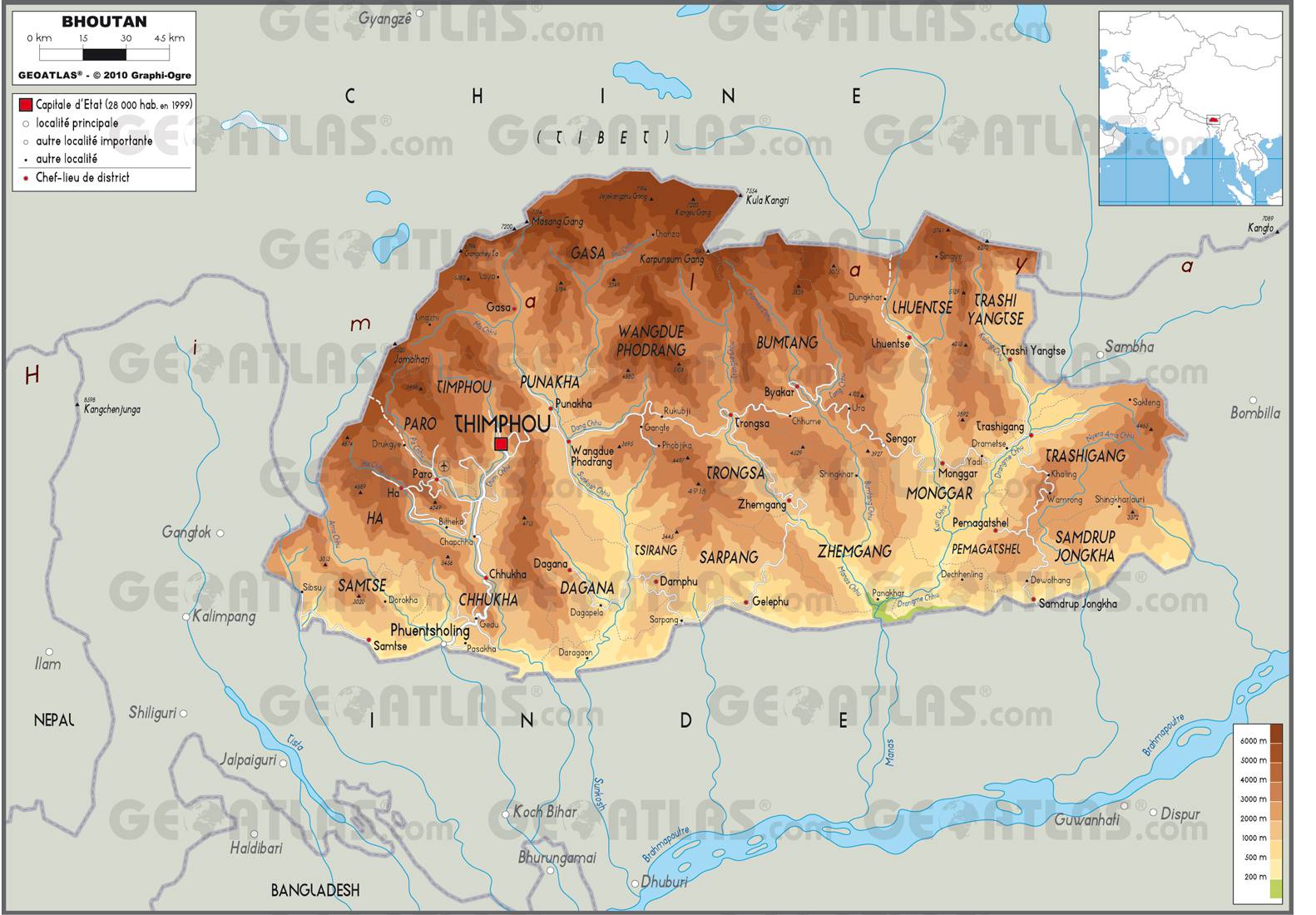 Carte politique du Bhoutan Carte politique du Bhoutan