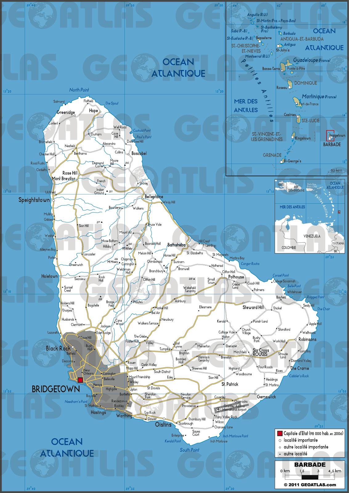 Carte routière de la Barbade Carte routière de la Barbade