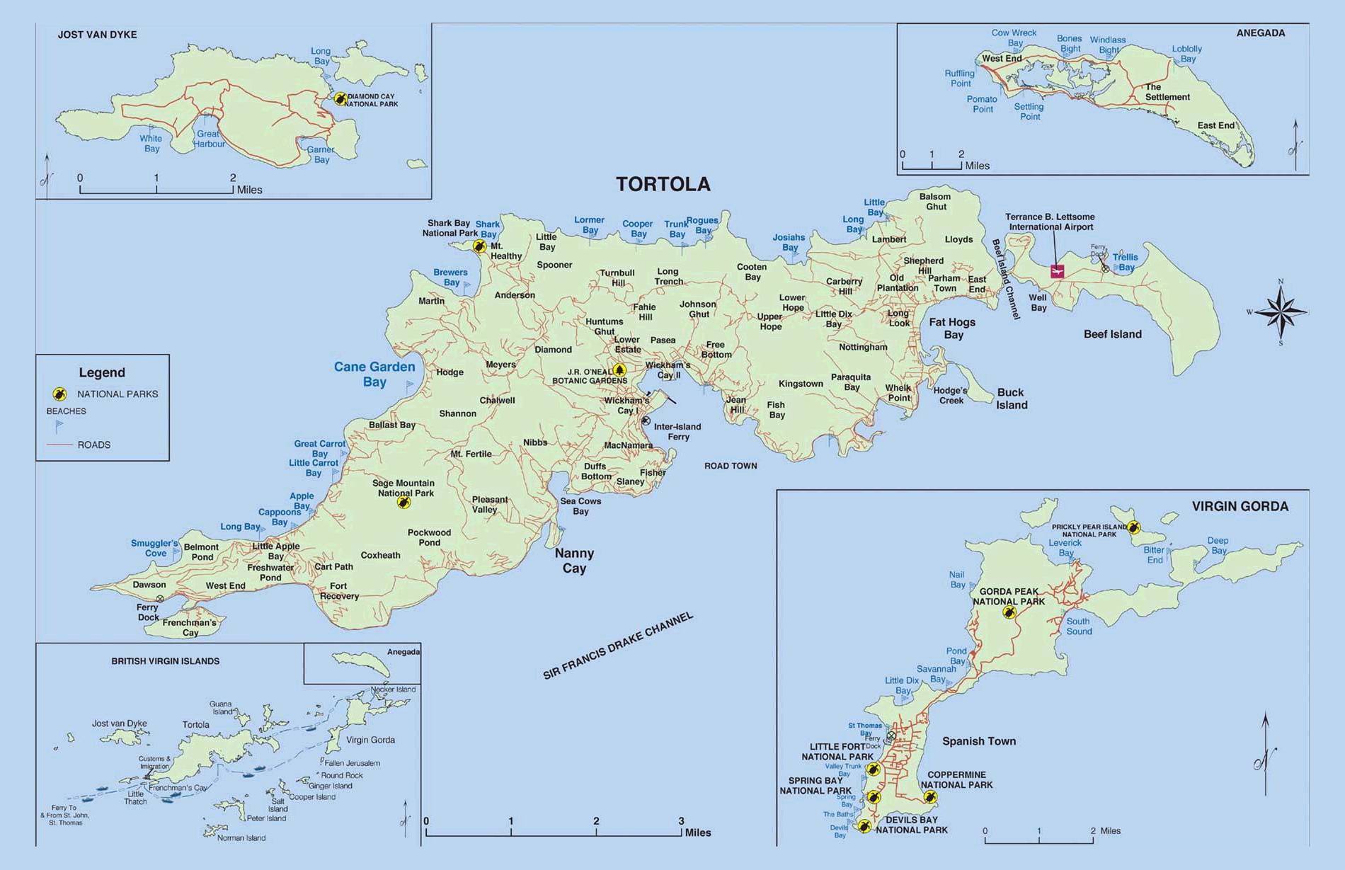 Carte routière des Îles Vierges Britanniques Carte routière des Îles Vierges Britanniques