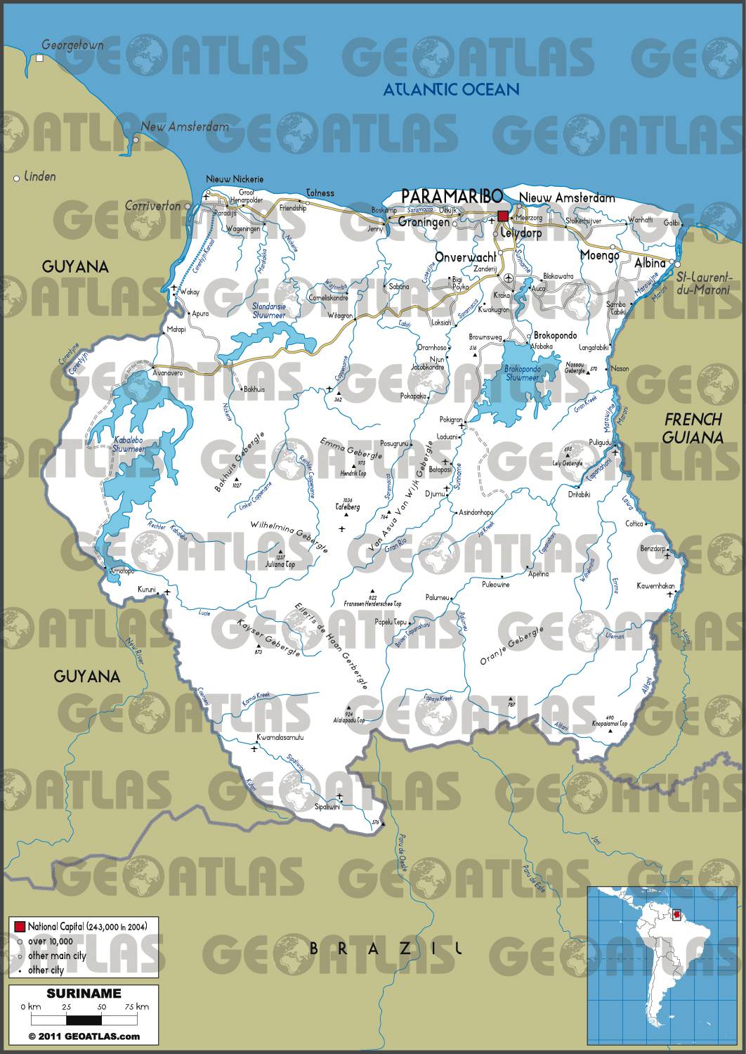 Carte routière du Surinam Carte routière du Surinam
