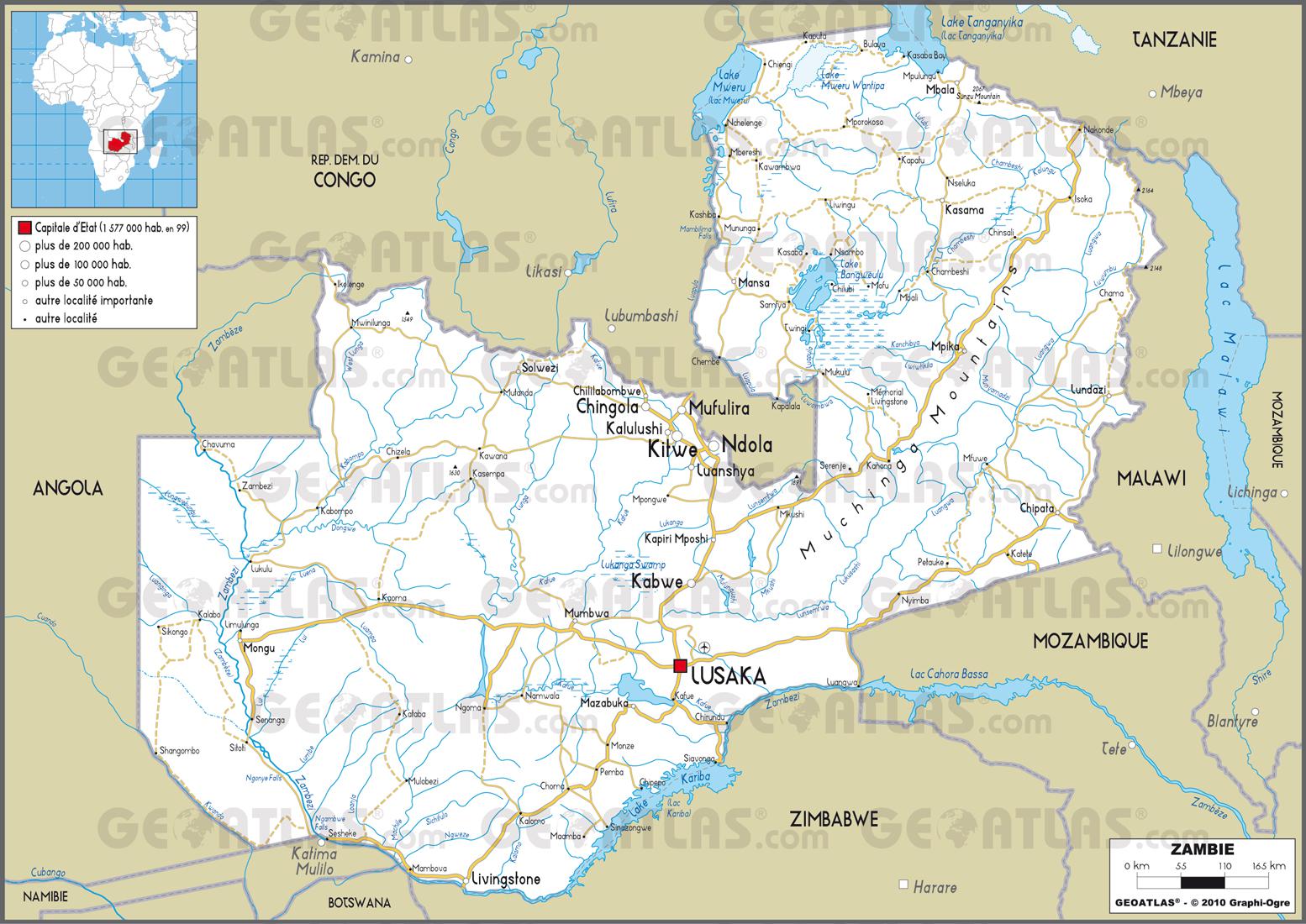 Carte routière de la Zambie Carte routière de la Zambie