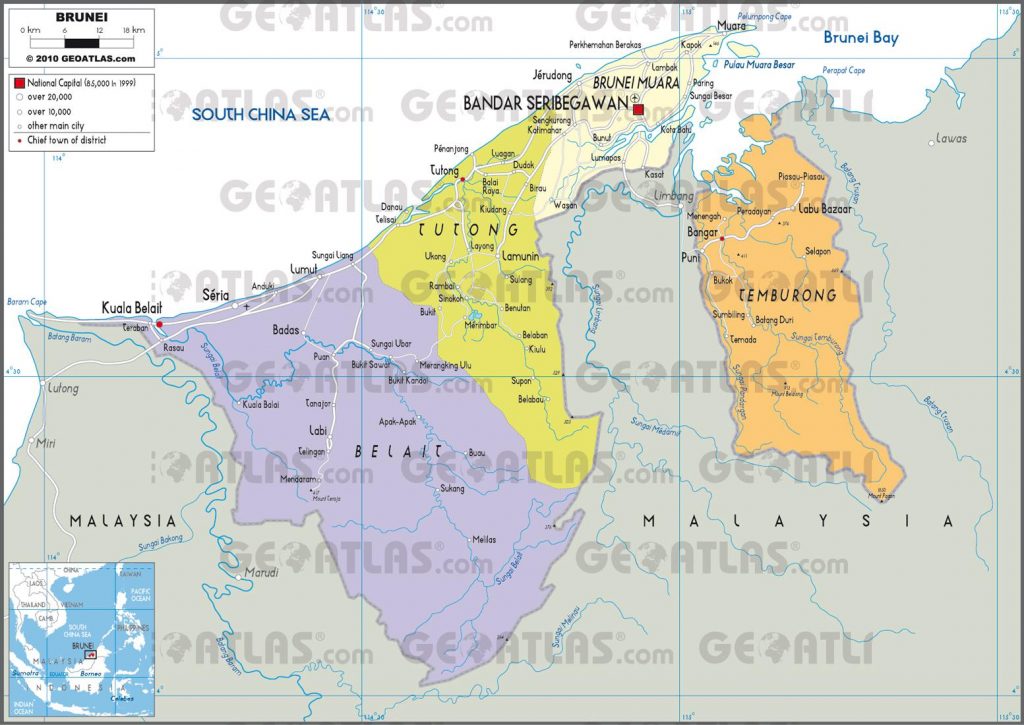 Carte administrative de Brunei Carte administrative de Brunei