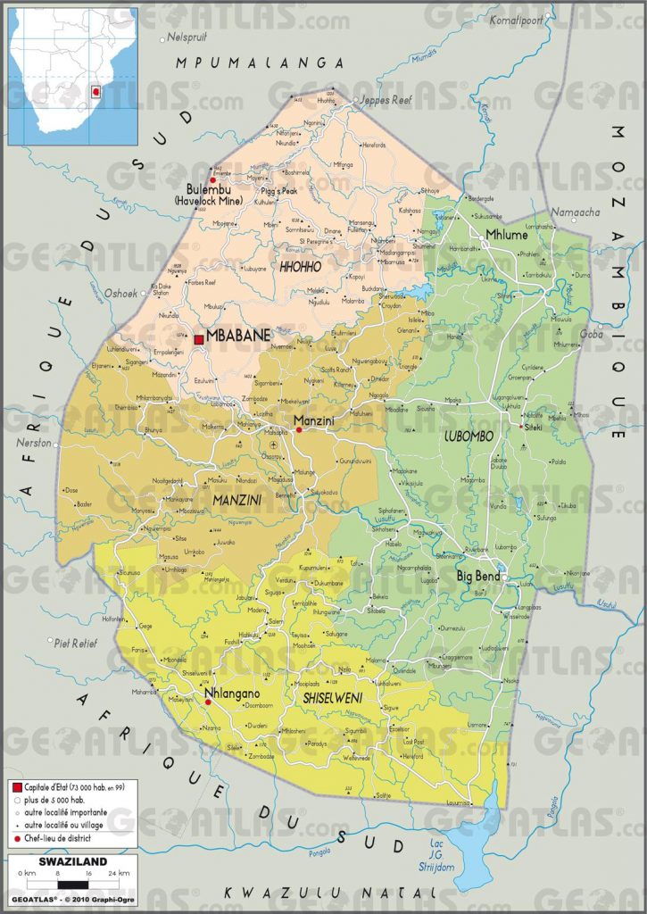 Carte administrative du Swaziland Carte administrative du Swaziland