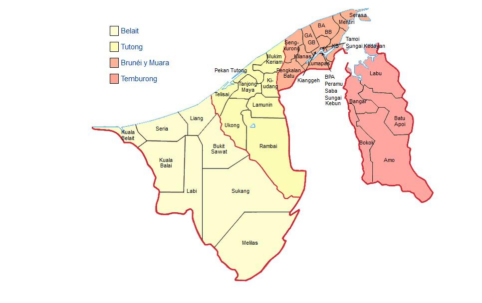 Carte des régions de Brunei Carte des régions de Brunei